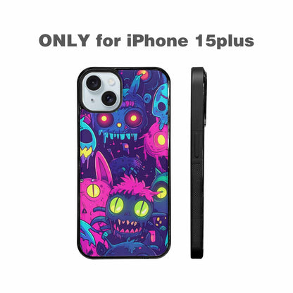 iPhone 15 Plus Case — Mixed Toxic Glow Creature Pattern Hundreds, Custom Print Case Cover