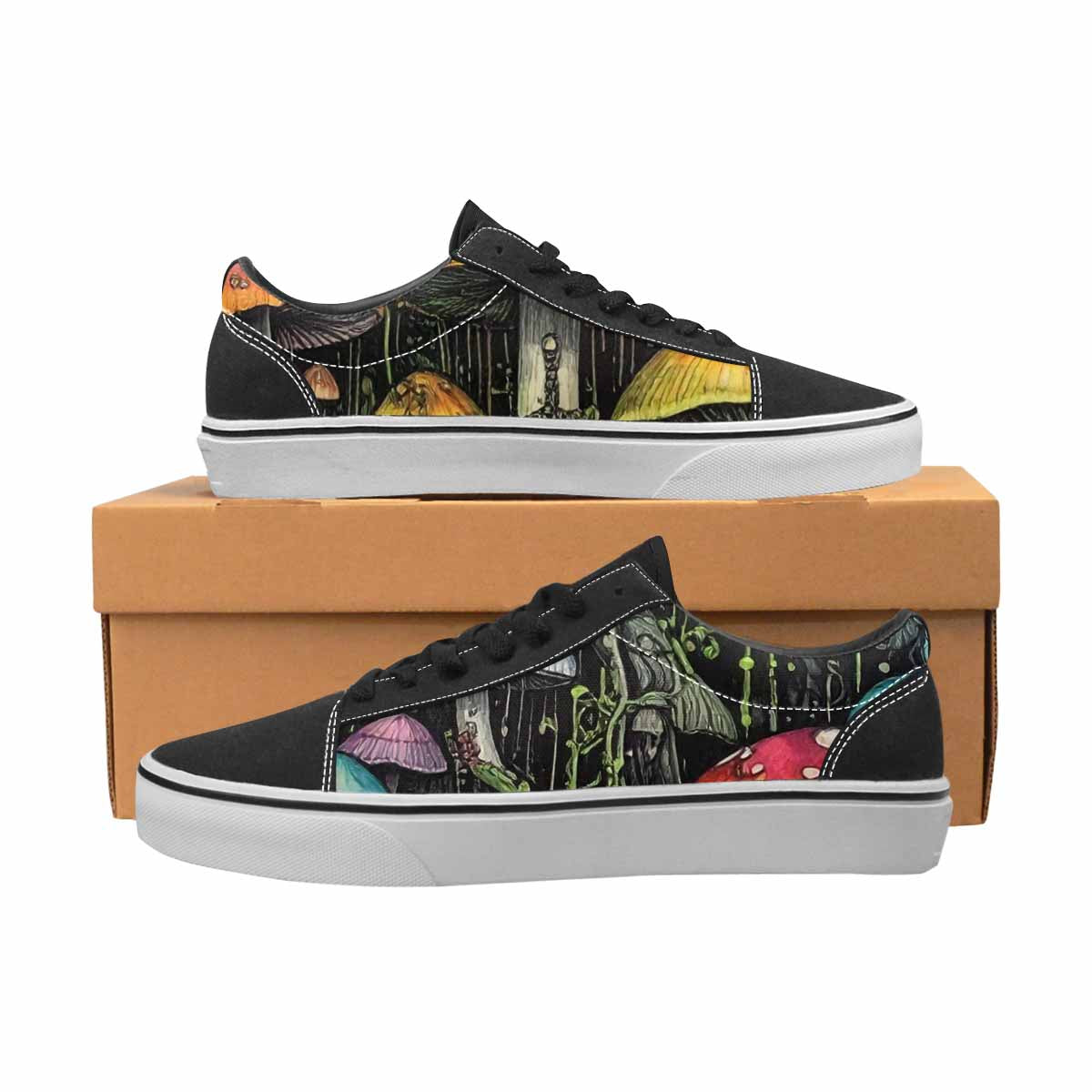 WOMEN'S Rainbow Drip Mushrooms Lace-Up Canvas Kaleidoscope Sneakers