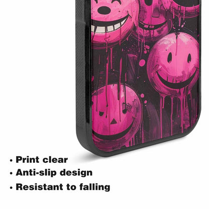 iPhone 15 Case — Melting Moon Smiley Black Pink Ink, Unique Phone Case Design