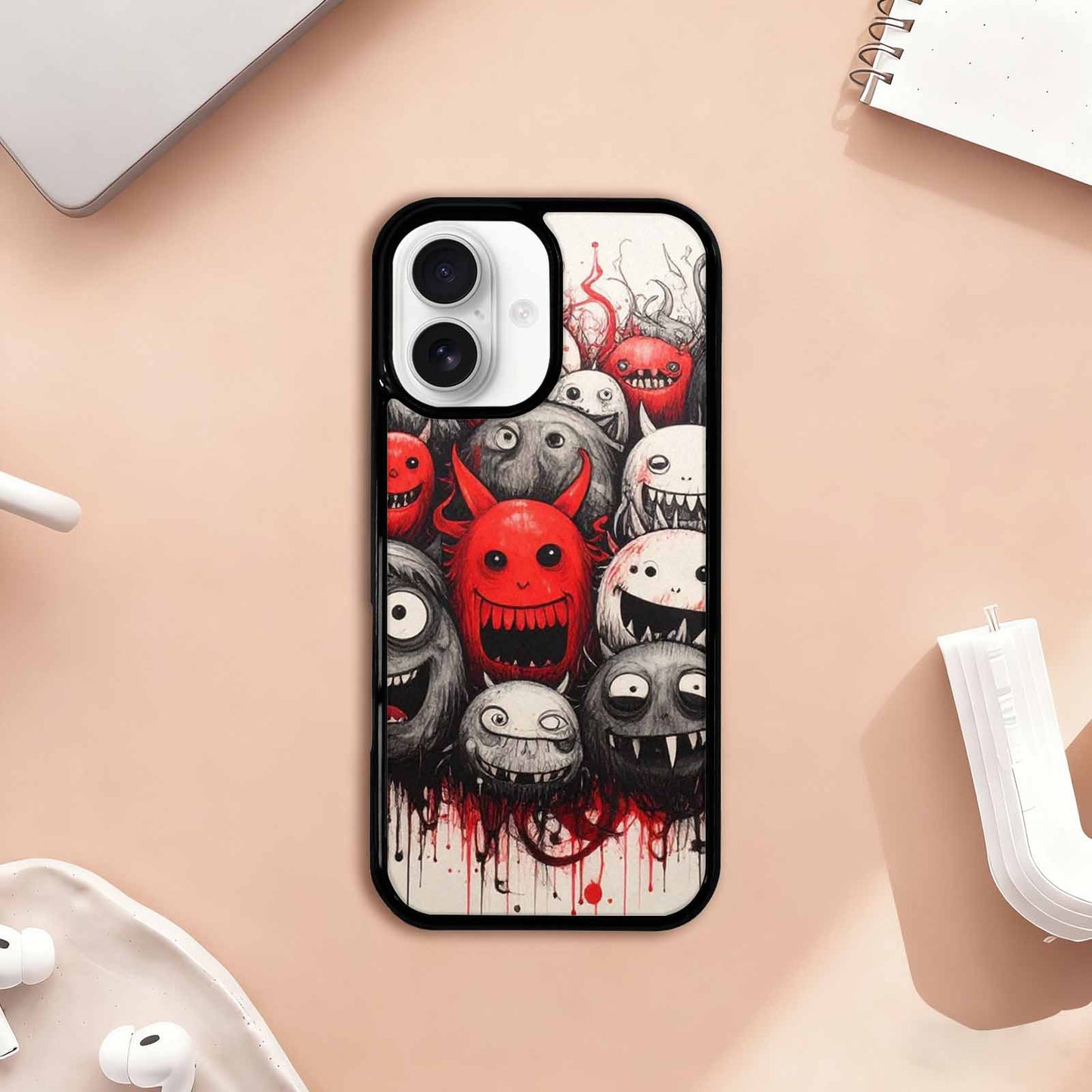 iPhone 17 Case — Black &amp; Red Ink Cartoon Cute, Custom Printed Phone Case