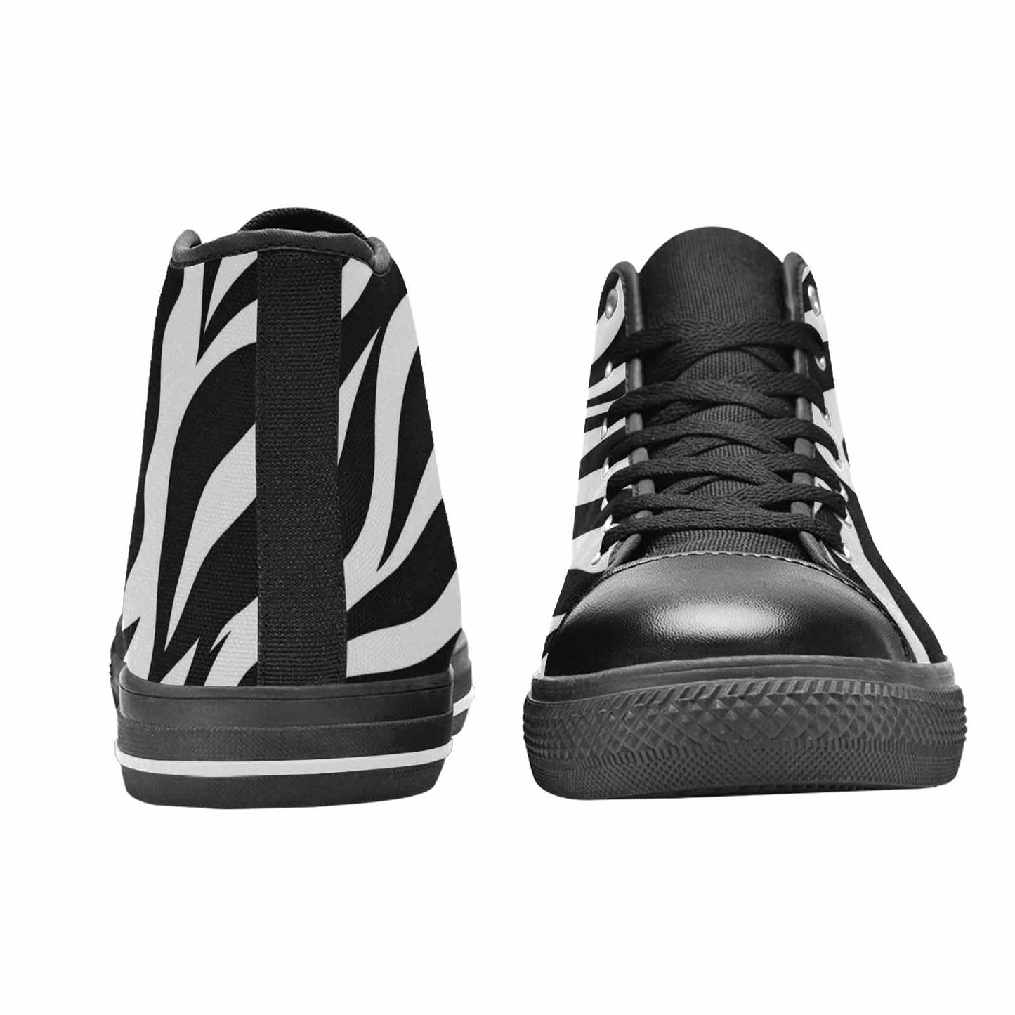 WOMEN'S Zebra Print Black White High Top Canvas Cottagecore Custom Shoes