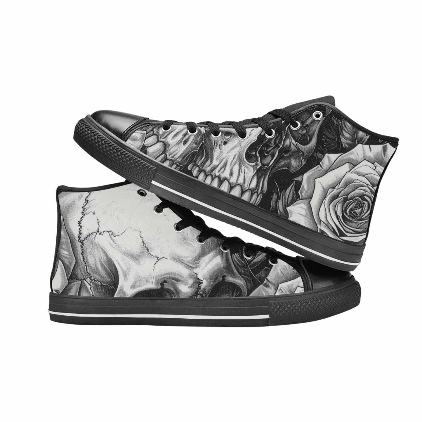 MEN'S Skulls Roses Pen Ink High Top Canvas Vibrant Chaos Shoes