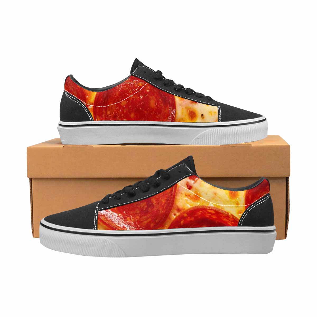 WOMEN'S Pepperoni Pizza Print Canvas Lace-Up Neon Fantasy Sneakers