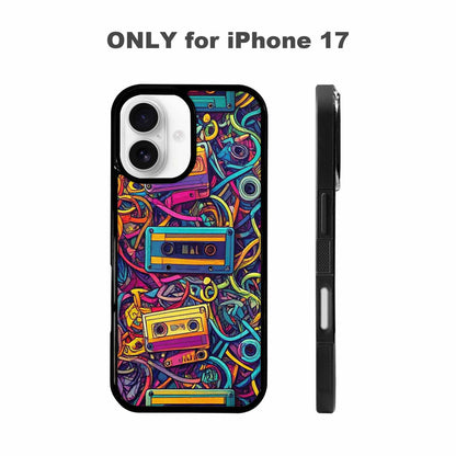 iPhone 17 Case — Retro Cassette Tape Pattern Retro Vintage, Custom Printed Phone Case