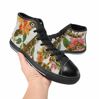 WOMEN'S Floral Snake Print High Top Canvas Surreal Custom Sneakers