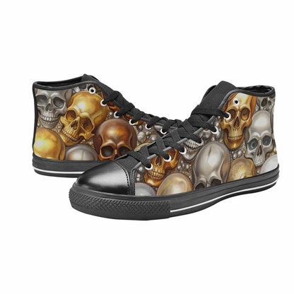 MEN'S Skulls - Metallic-Chrome- High Top Canvas Wallpaper Art Sneakers