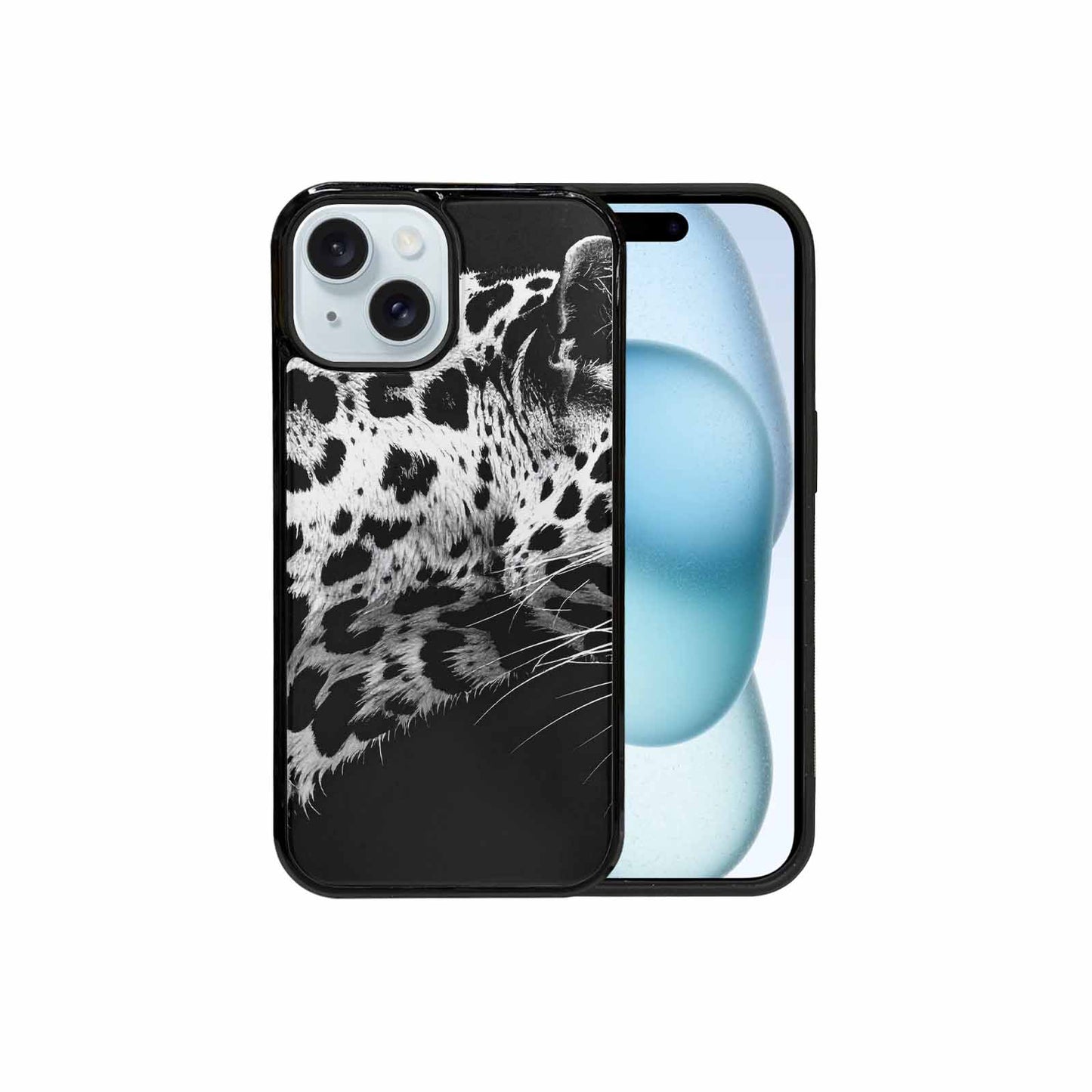 iPhone 15 Case — Leopard Print Black And White Style, Custom Art Phone Cover