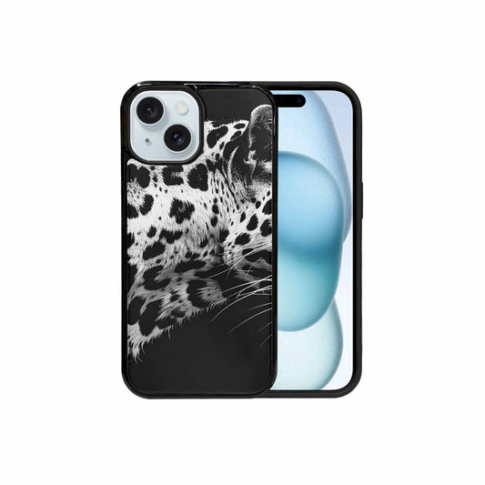 iPhone 15 Case — Leopard Print Black And White Style, Custom Art Phone Cover