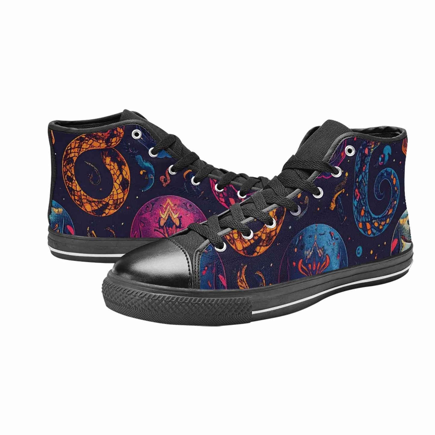 WOMEN'S Snake Skulls Print High Top Canvas Neon Fantasy Custom Shoes