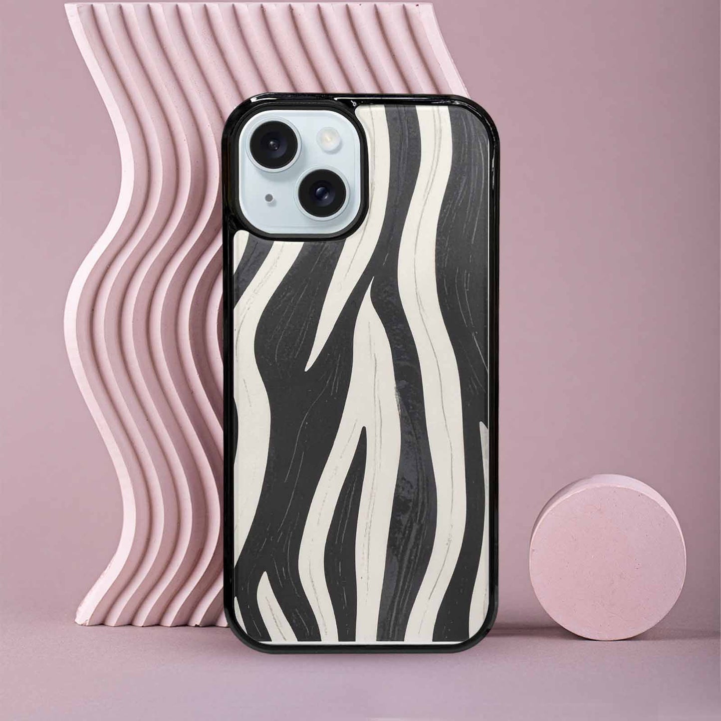 iPhone 15 Case — Modern Zebra Stripe Print Crisp Black, Custom Art Phone Cover