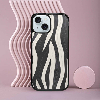 iPhone 15 Case — Modern Zebra Stripe Print Crisp Black, Custom Art Phone Cover