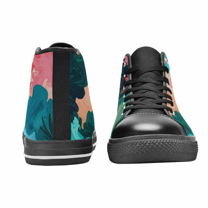 MEN'S Camo Coral Turquoise High Top Canvas Neon Fantasy Custom Sneakers