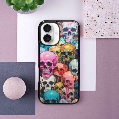 iPhone 16 Case — Skulls Marbleskulls Pattern, Custom Printed Phone Case
