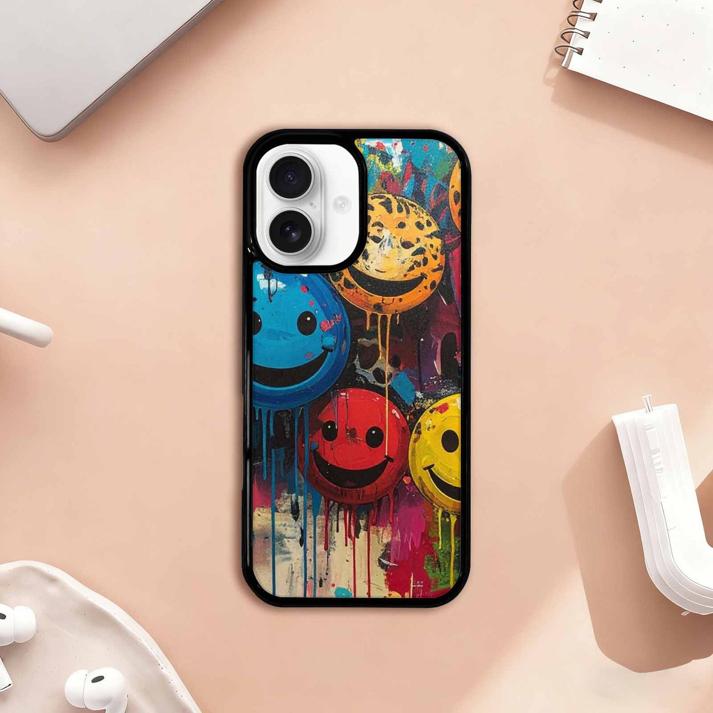 iPhone 17 Case — Smiley Faces Pattern Hundreds Original Art, Custom Phone Case