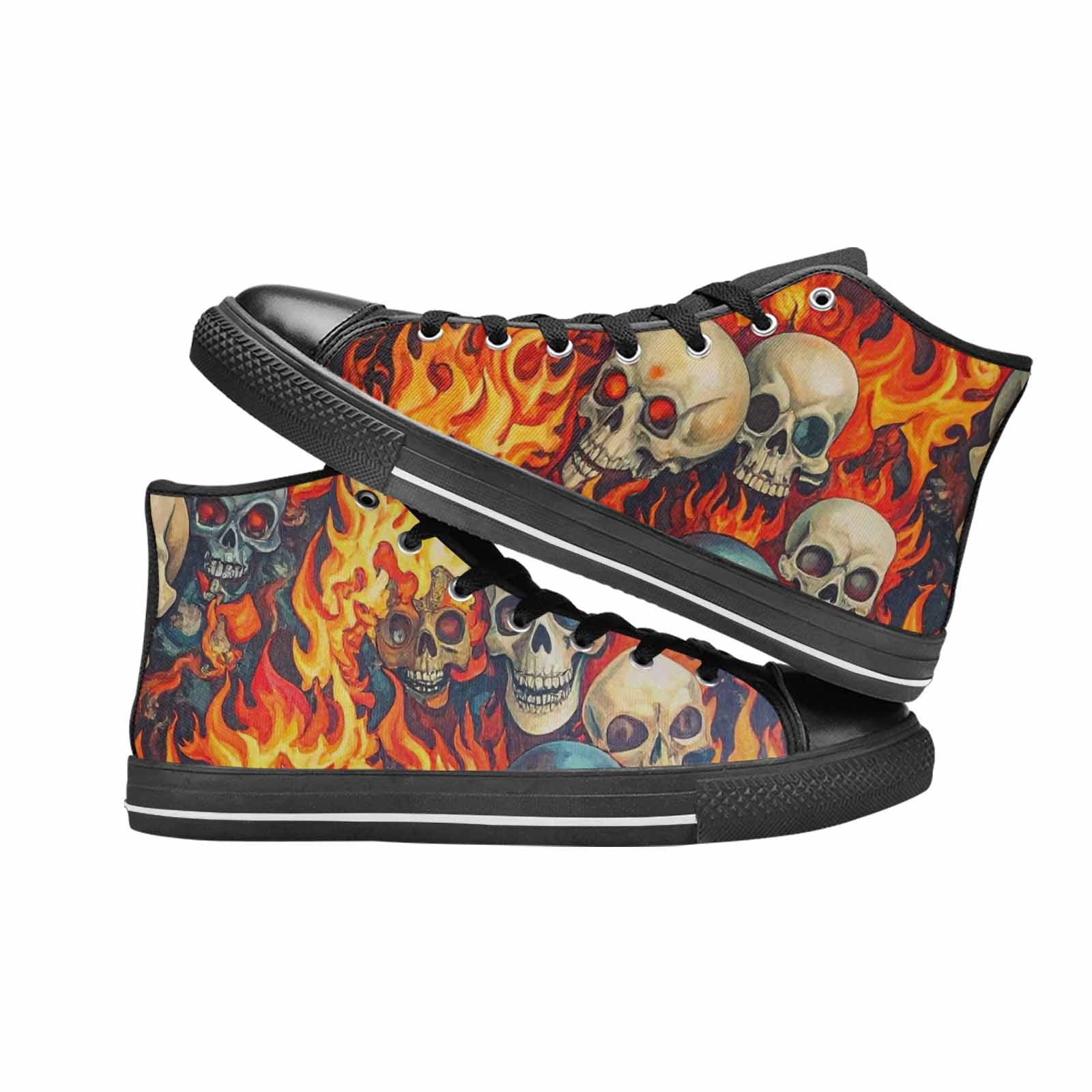 WOMEN'S Skulls - Flaming High Top Canvas Cottagecore Custom Sneakers