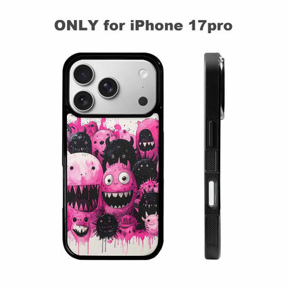 iPhone 17 Pro Case — Black Pink Ink Monsters General Cartoon, Unique Phone Case Design