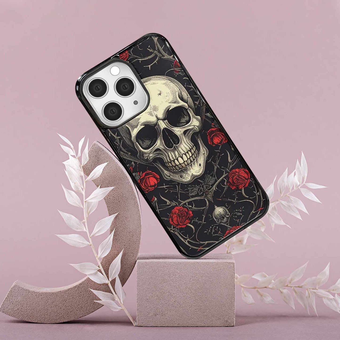 iPhone 15 Pro Max Case — Gothic Skulls Roses Custom, Unique Phone Case Design