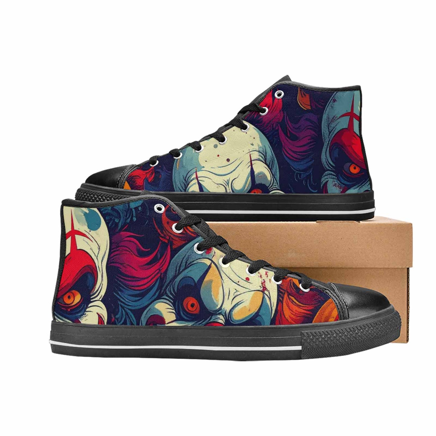 MEN'S Evil Clown Cartoon High Top Canvas Wallpaper Art Custom Sneakers