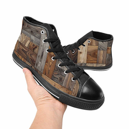 MEN'S Wood Grain Texture High Top Canvas Dark Academia Custom Shoes