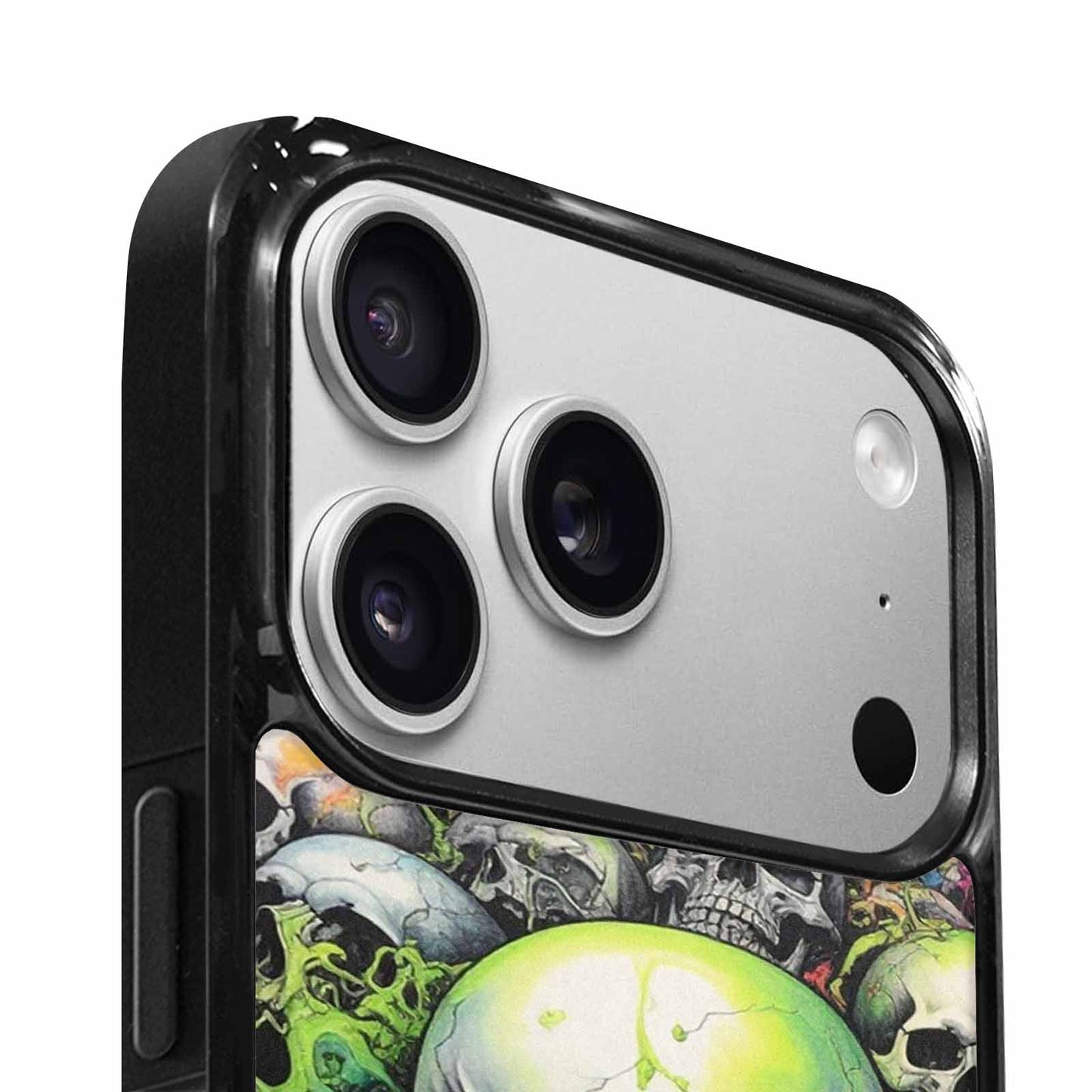 iPhone 17 Pro Max Case — Black &amp; Green Ink Gothic Skulls, Personalized Phone Case