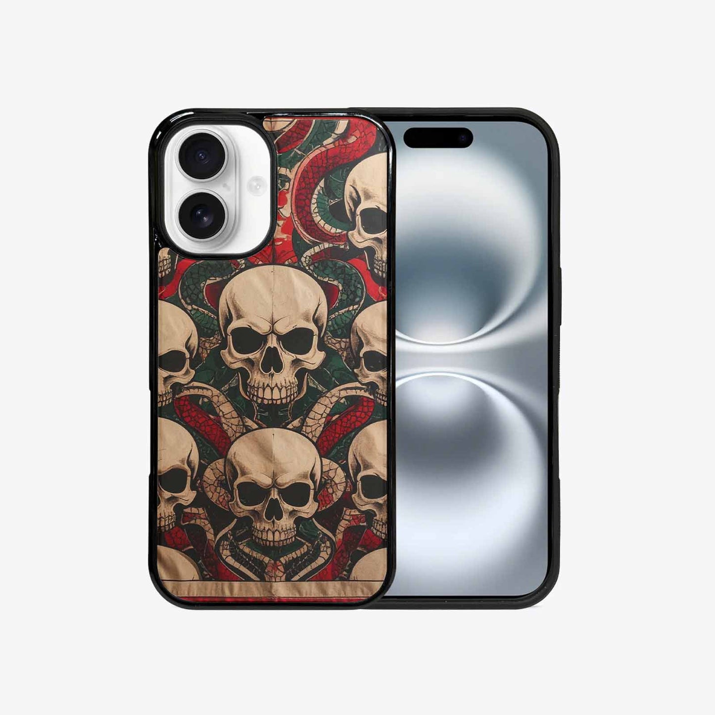 iPhone 16 Case — Traditional Tattoo Style Skulls Entwined With, Unique Phone Case Design