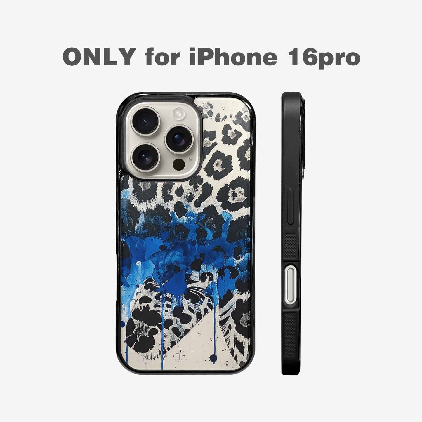 iPhone 16 Pro Case — Animal Print Black Blue Ink Animal, Custom Print Case Cover