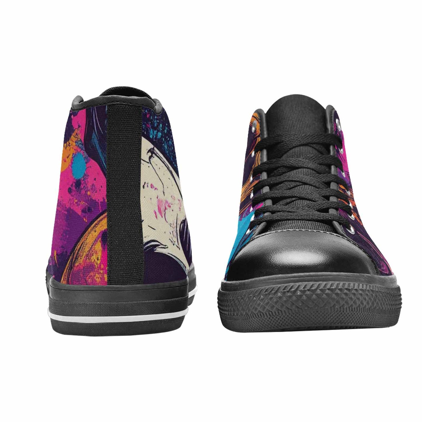 WOMEN'S Skulls Splatter Comic High Top Canvas Neon Fantasy Shoes