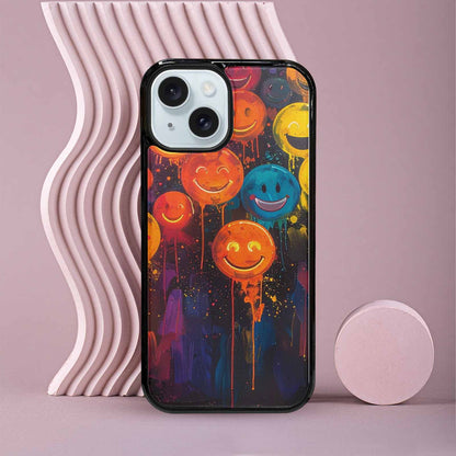iPhone 15 Case — Smiley Faces Glow Smiley Faces Pattern, Unique Phone Case Design
