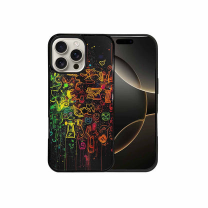 iPhone 16 Pro Max Case — Neon Glow Outline Icon Pattern Hundreds, Custom Printed Phone Case
