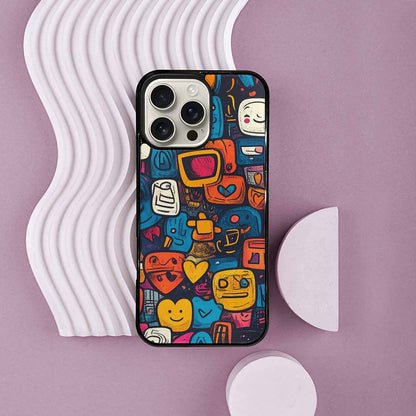 iPhone 16 Pro Max Case — Hand Drawn Icon Doodle Pattern Hundreds, Original Design Phone Case