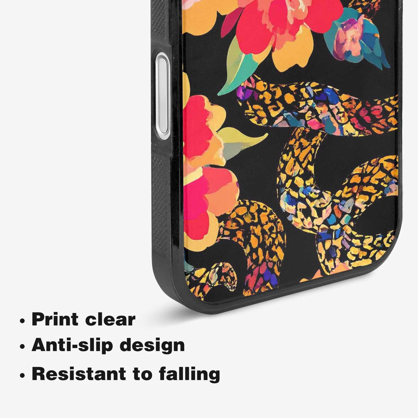 iPhone 16 Plus Case — Floral Snake Print, Custom Art Phone Cover