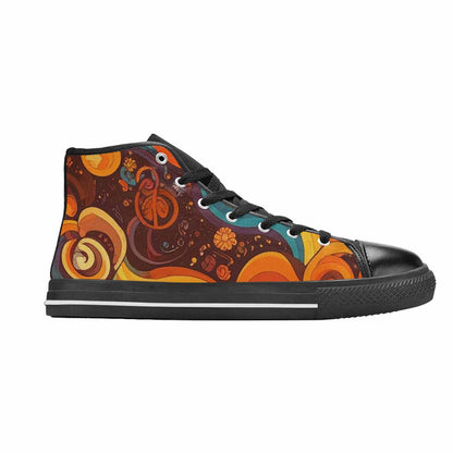 WOMEN'S Groovy 70S Peace High Top Canvas Vibrant Chaos Sneakers