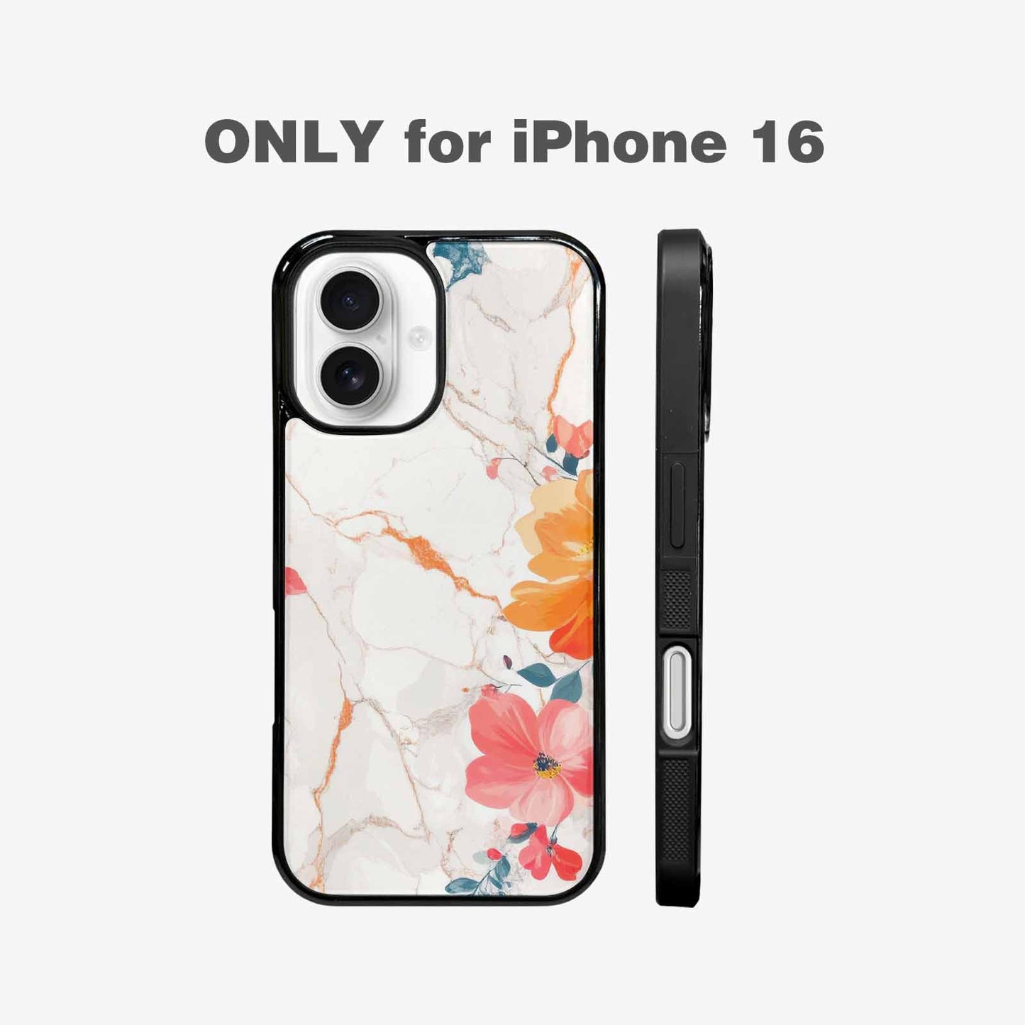 iPhone 16 Case — Marble Floral, Custom Designed Case Cover