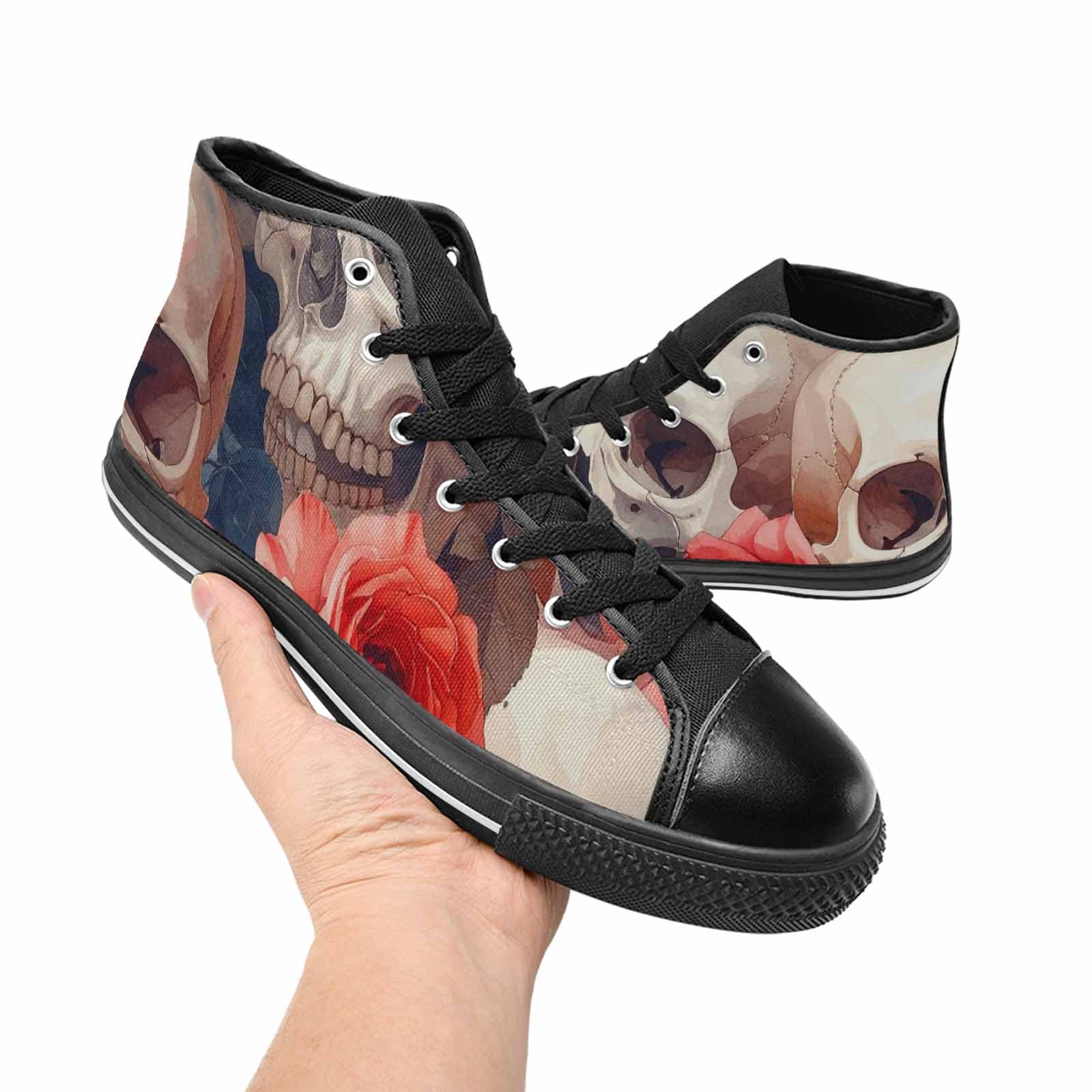 MEN'S Skulls Roses Soft Airbrush High Top Canvas Neon Fantasy Custom Sneakers