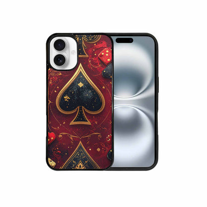 iPhone 16 Plus Case — Playing Card Suits Pattern Poker Chips, Custom Printed Phone Case