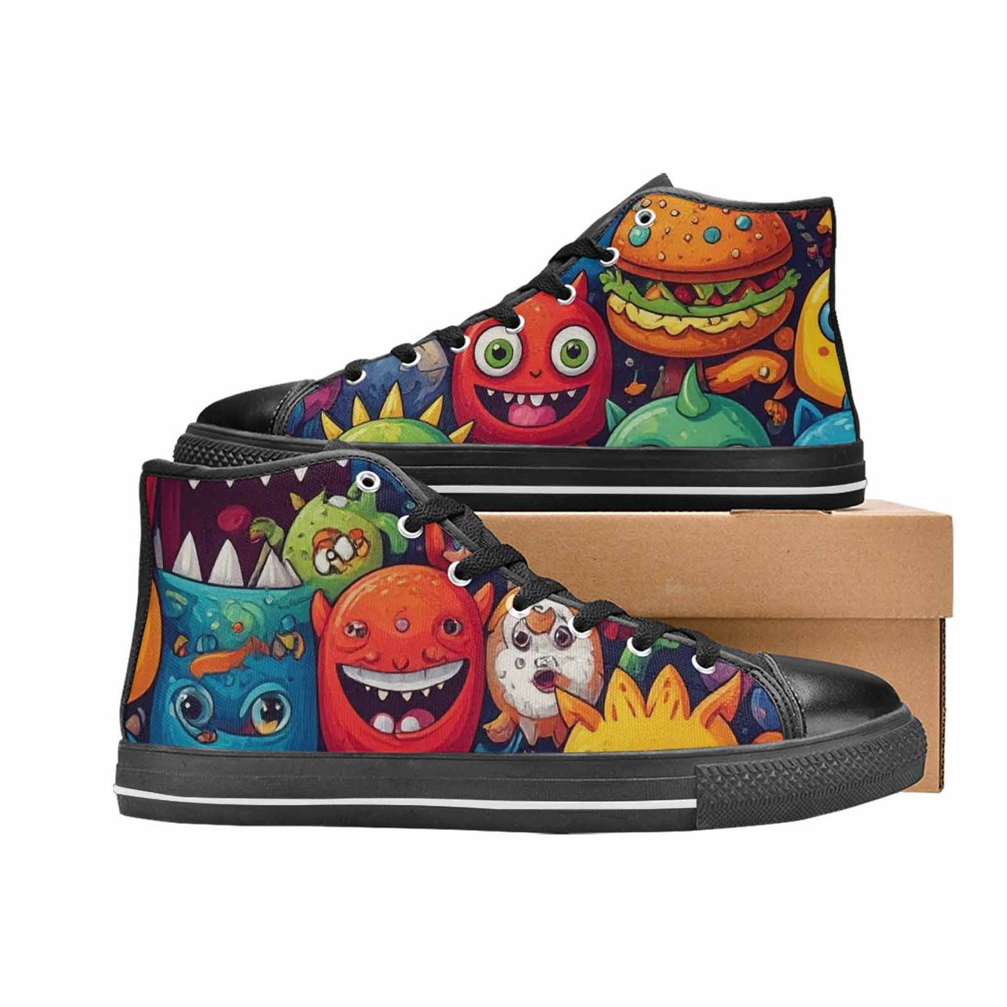 WOMEN'S Cartoon Monster Character High Top Canvas Wallpaper Art Custom Sneakers