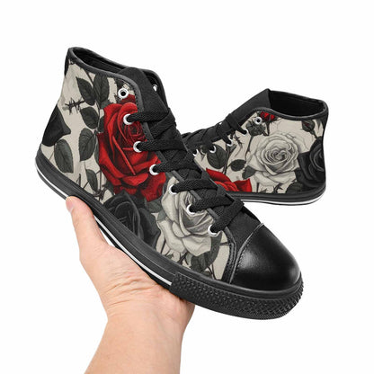 MEN'S Black Gothic Rose High Top Canvas Wallpaper Art Custom Sneakers