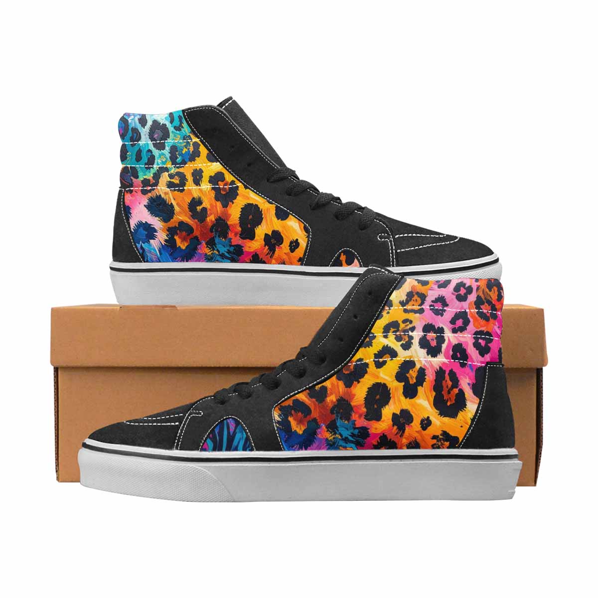 WOMEN'S Leopard Full Color High Top Canvas Unique Print Dreamcore Custom Streetwear Shoes