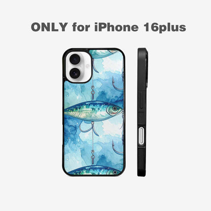 iPhone 16 Plus Case — Fishing Lure And Hook Pattern Seamless, Custom Made Phone Cover