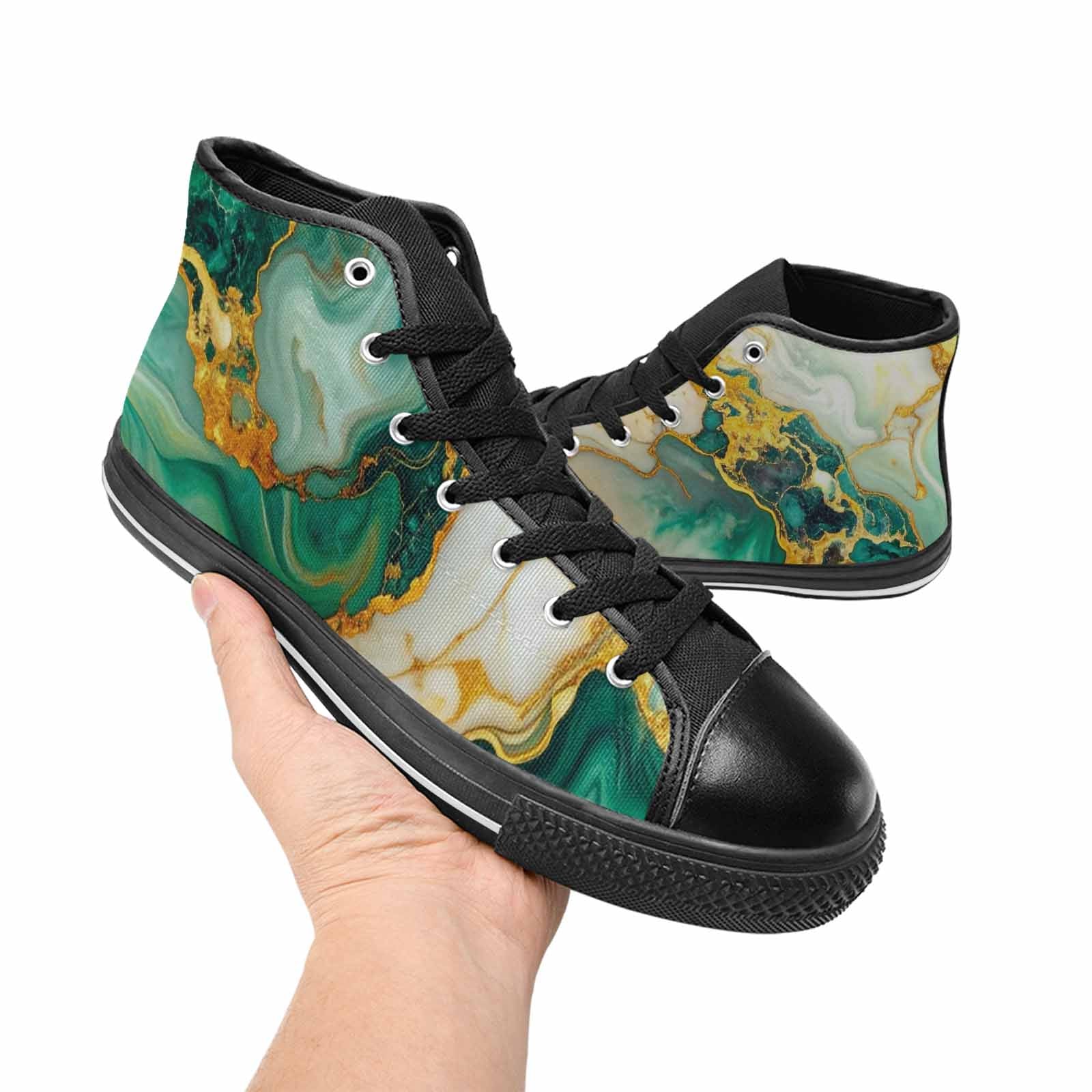 WOMEN'S Marble Gold High Top Canvas Cottagecore Sneakers