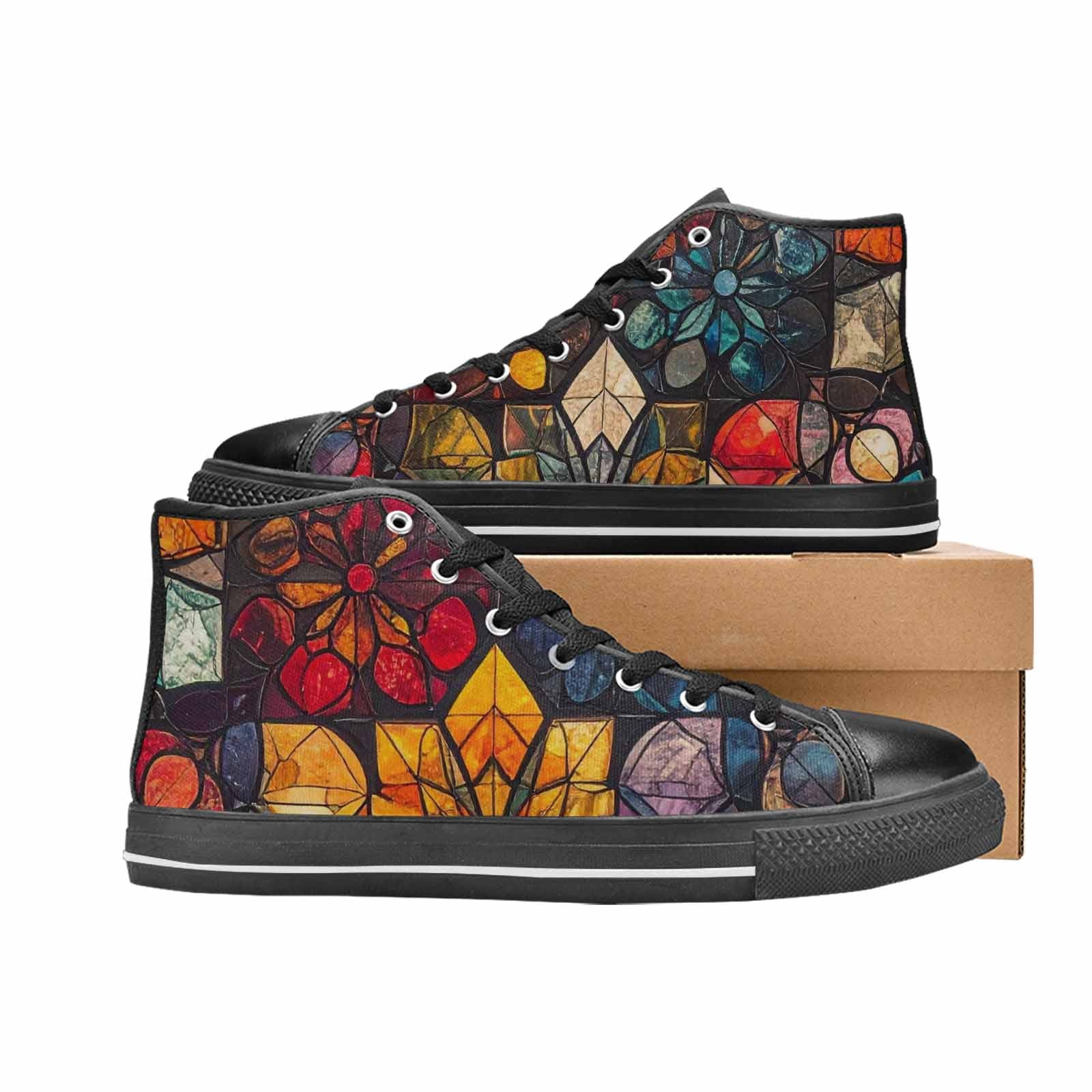 MEN'S Stained Glass Kaleidoscope High Top Canvas Vibrant Chaos Custom Shoes