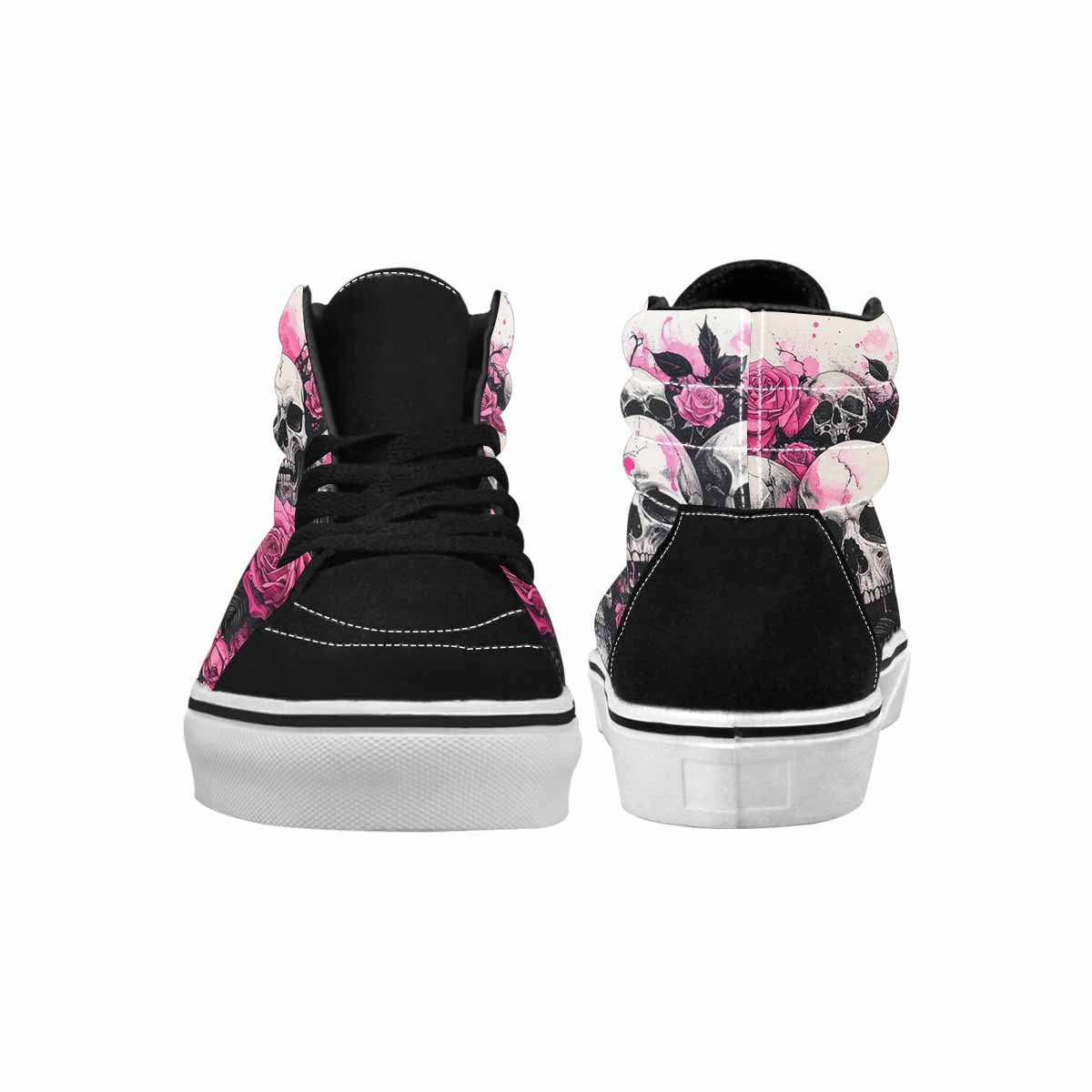 WOMEN'S Skulls Black & Pink Ink High Top Canvas Bold Print Cottagecore Custom Art Shoes