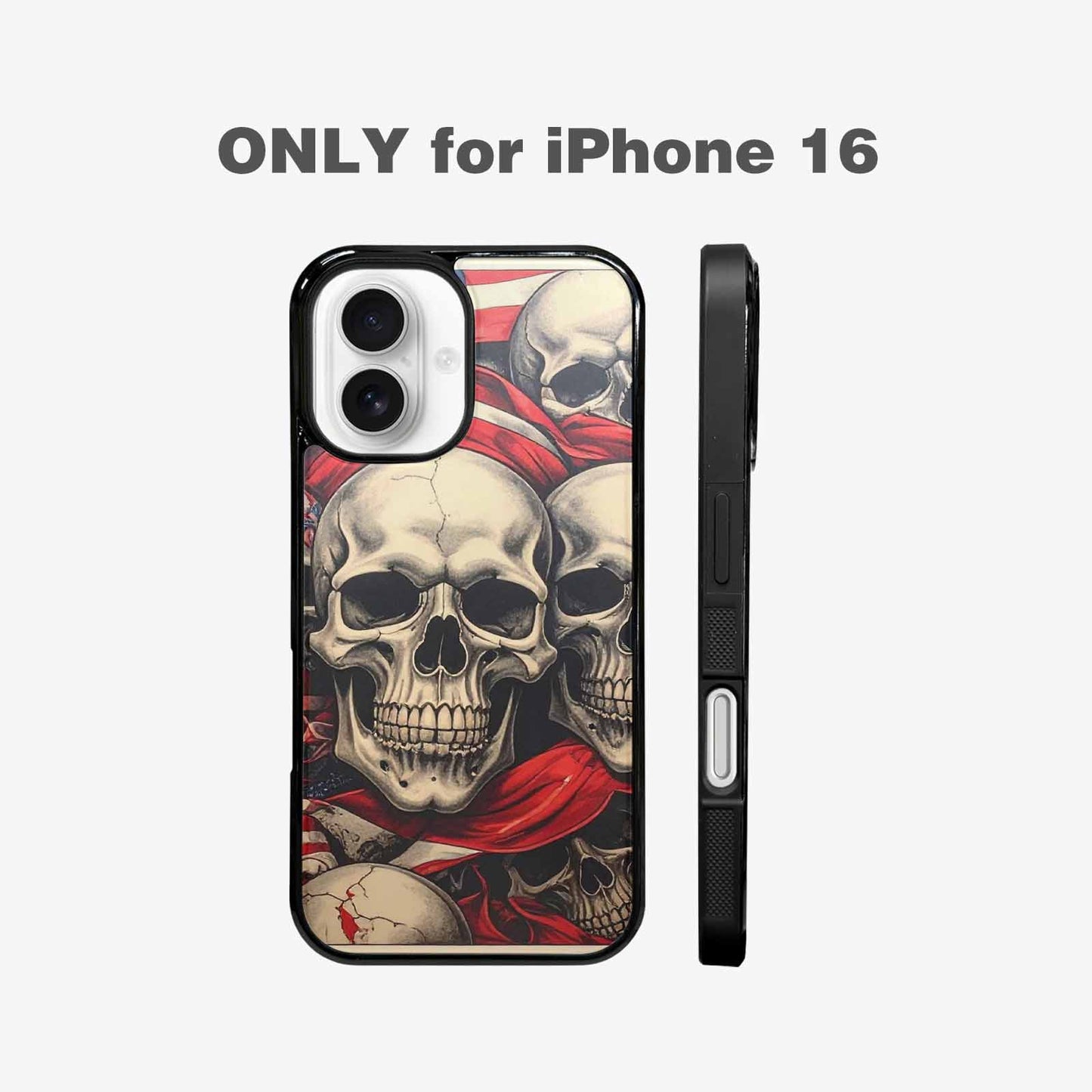 iPhone 16 Case — Skull Dark Art Gothic Print, Custom Art Phone Cover