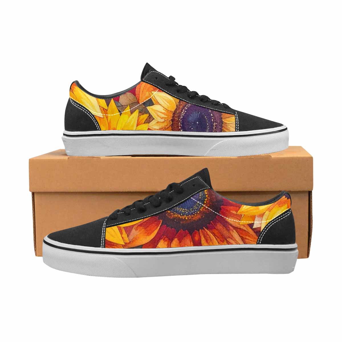 WOMEN'S Sunflower Burst Lace-Up Canvas Wallpaper Art Sneakers