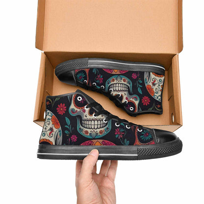 WOMEN'S Dia De Los Muertos Sugar Skull High Top Canvas Dark Academia Custom Sneakers