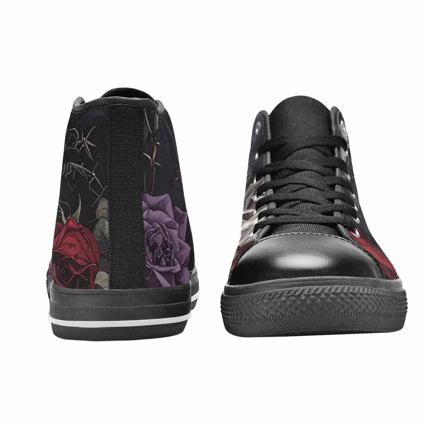 MEN'S Black Gothic Rose High Top Canvas Neon Fantasy Custom Shoes