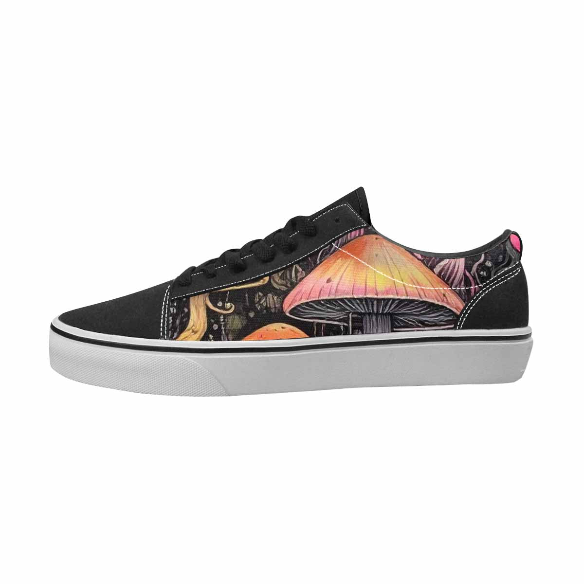 MEN'S Mushrooms Black & Pink Ink Canvas Unique Print Dreamcore Custom Streetwear Shoes