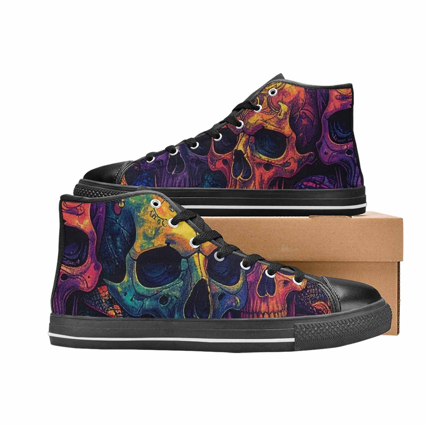 WOMEN'S Snakes And Skulls Collage High Top Canvas Neon Fantasy Sneakers