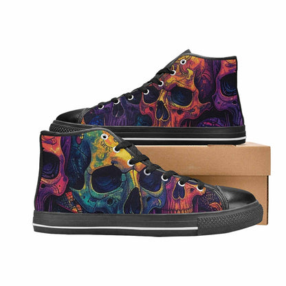 WOMEN'S Snakes And Skulls Collage High Top Canvas Neon Fantasy Sneakers