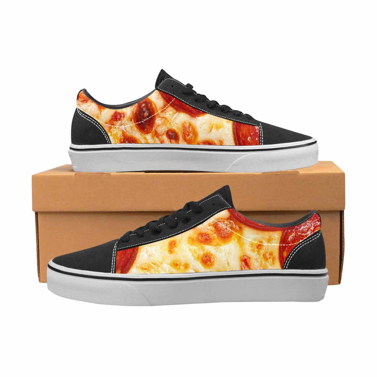 WOMEN'S Pepperoni Pizza Print Canvas Lace-Up Dark Academia Sneakers